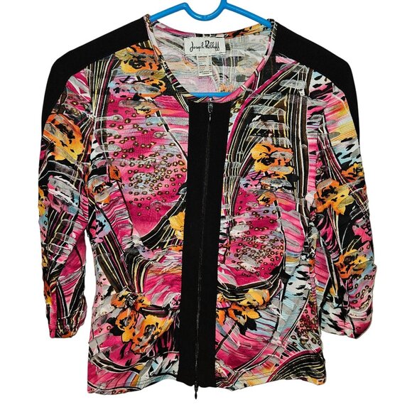 Joseph Ribkoff Woman Size 10 Stretch Jacket Zips  Light Weight Art Floral Colorf - Picture 1 of 5